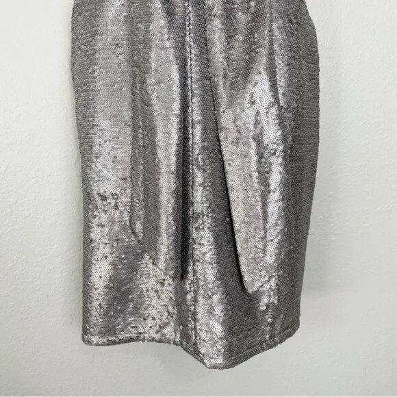 Harlyn silver sequin plunge neck matte waist tie dress‎ S Formal Cocktail - Picture 6 of 13